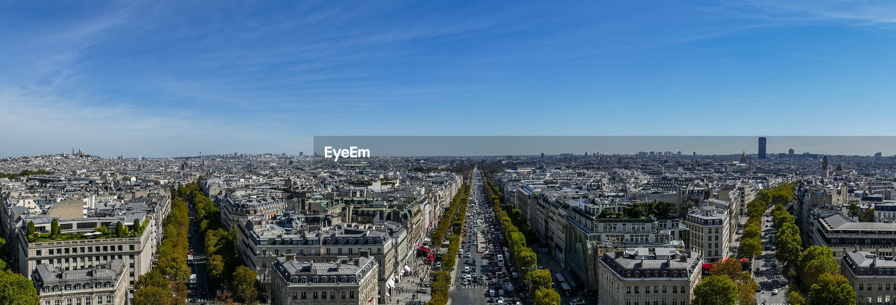 Large aerial view of paris with montmartre and the champs elysées