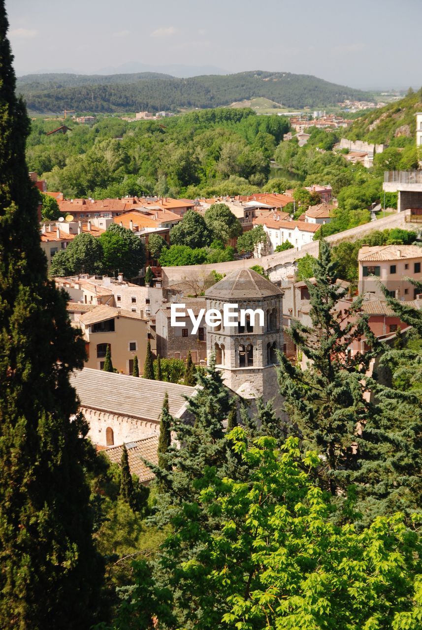 High angle view of buildings in town