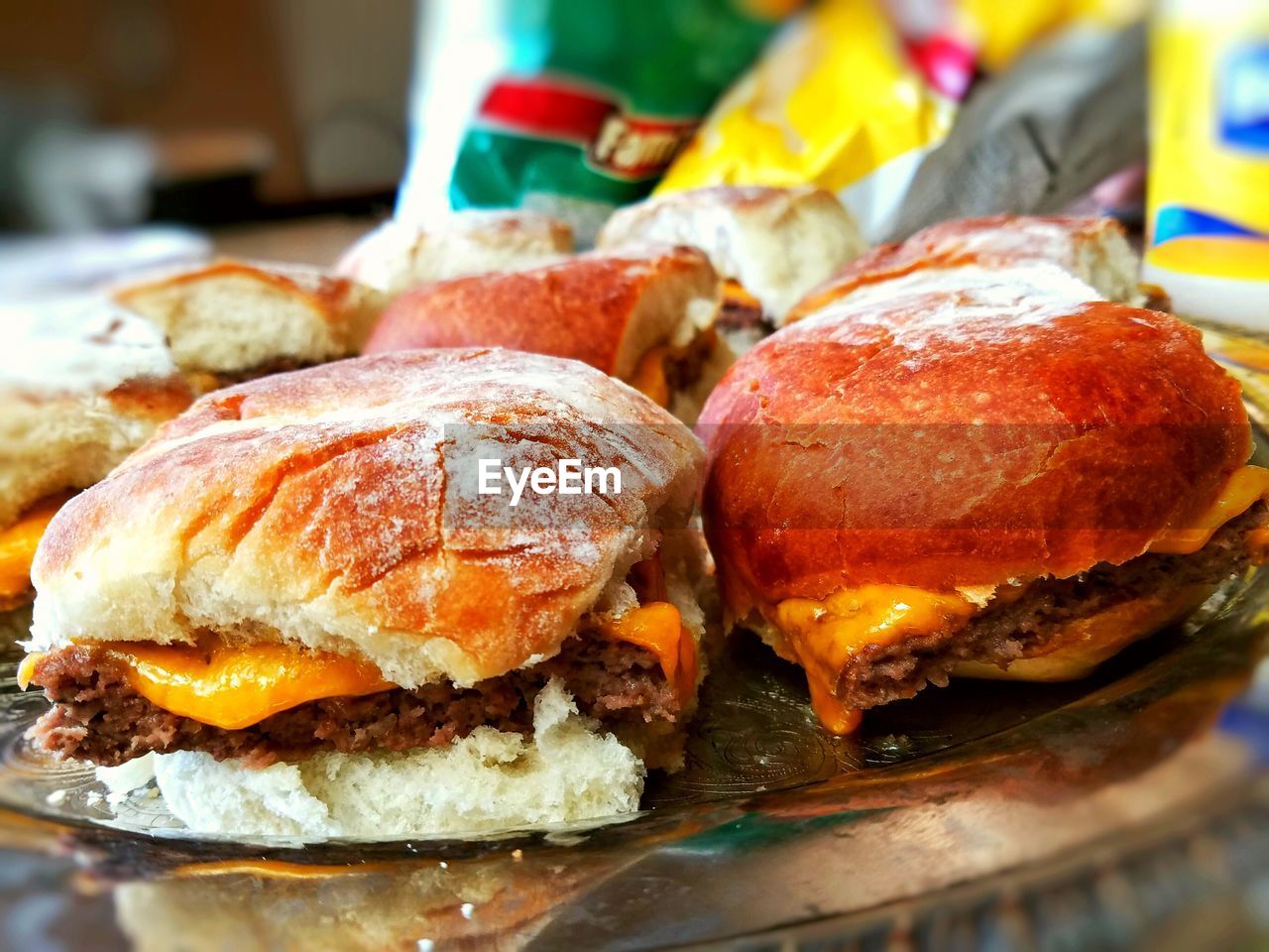 Close-up of cheeseburger sliders