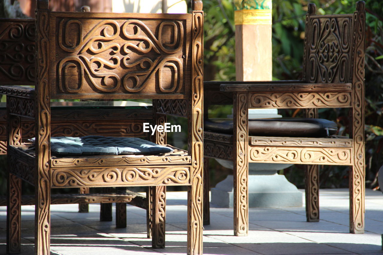 Wooden chairs at patio