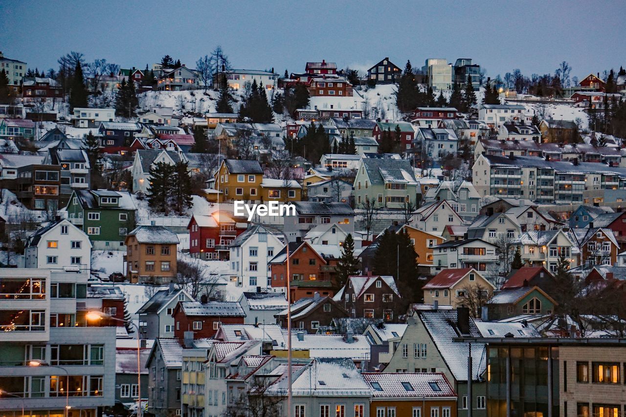 High angle view of townscape against sky