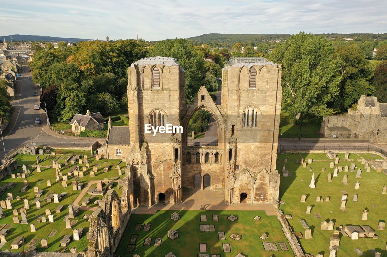 A panorama of the ruins of elgin cathedral at dusk. moray, scotland, uk