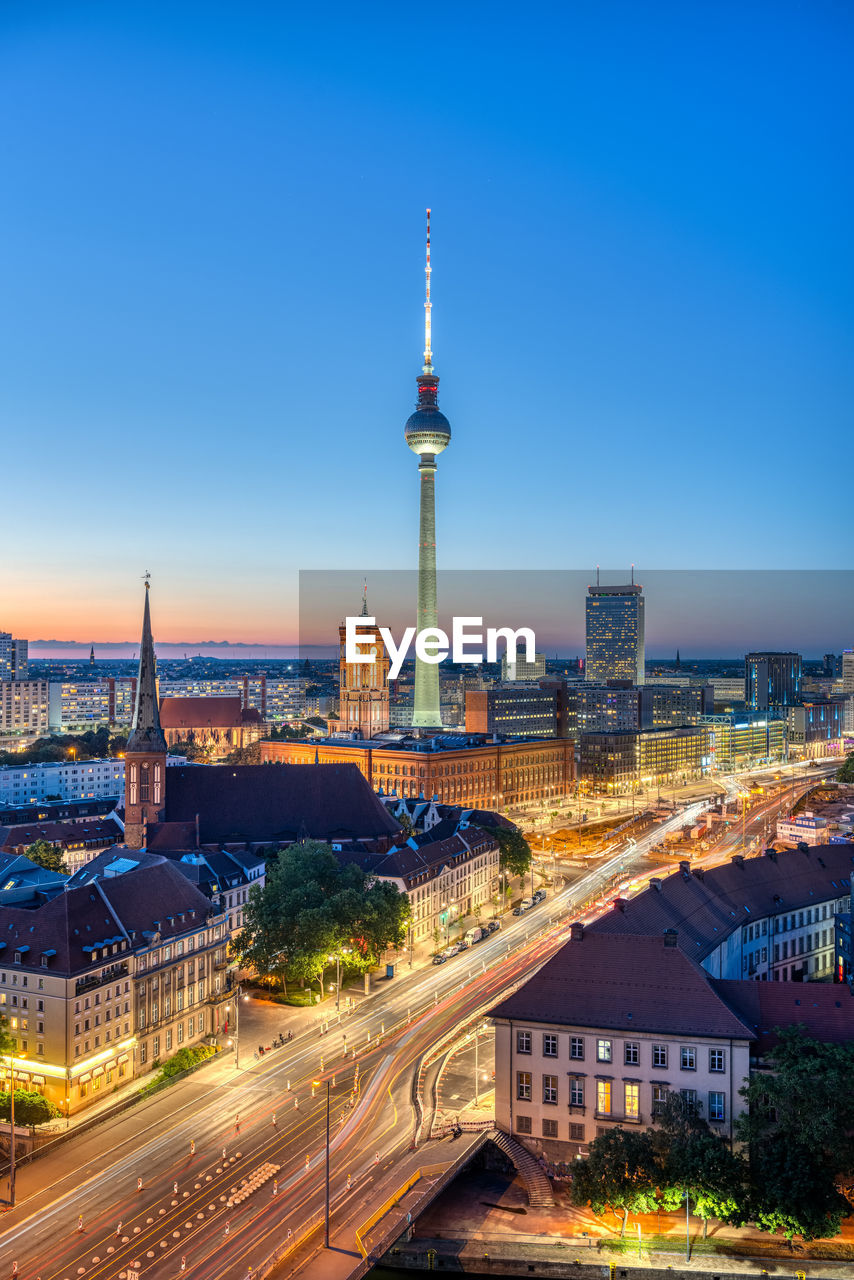 The famous tv tower and downtown berlin at night