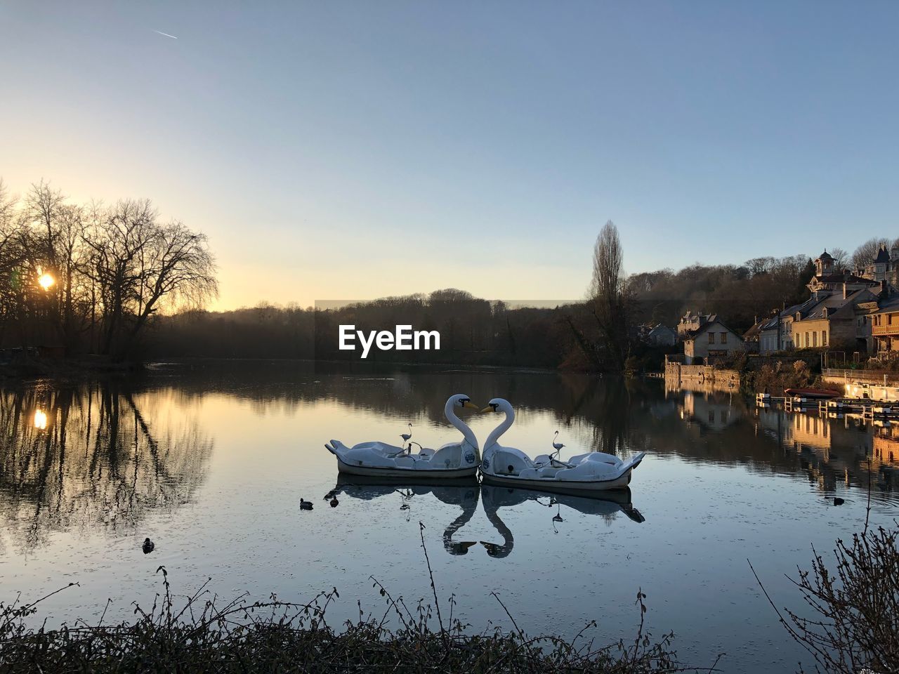 Scenic view of lake against clear sky