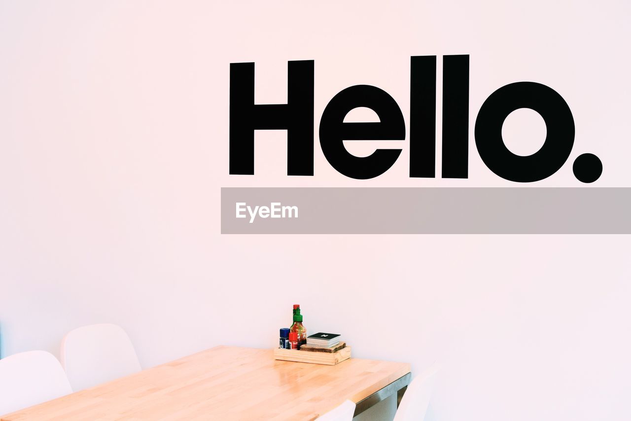 View of hello text on wall