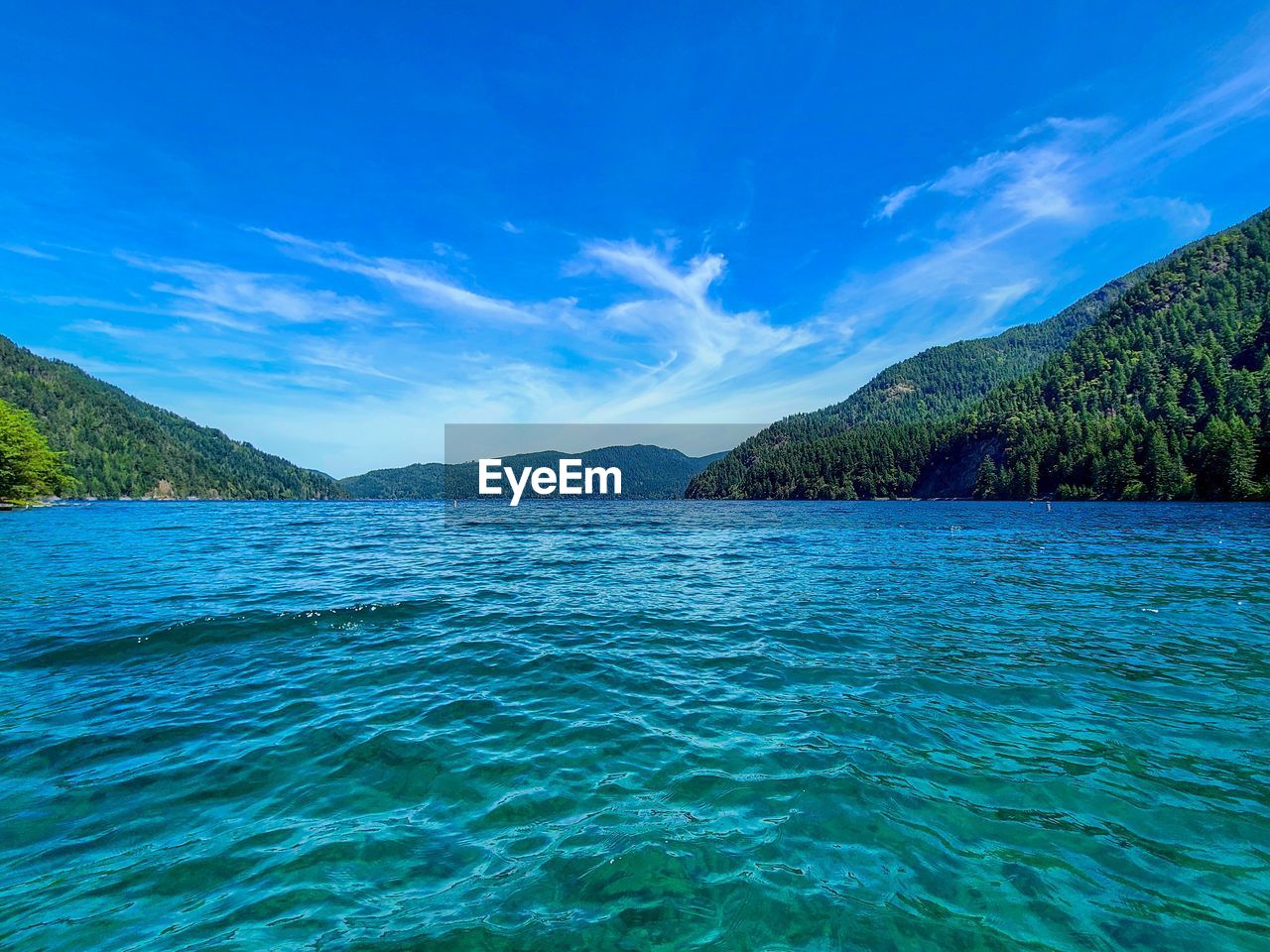 Scenic view of lake against blue sky