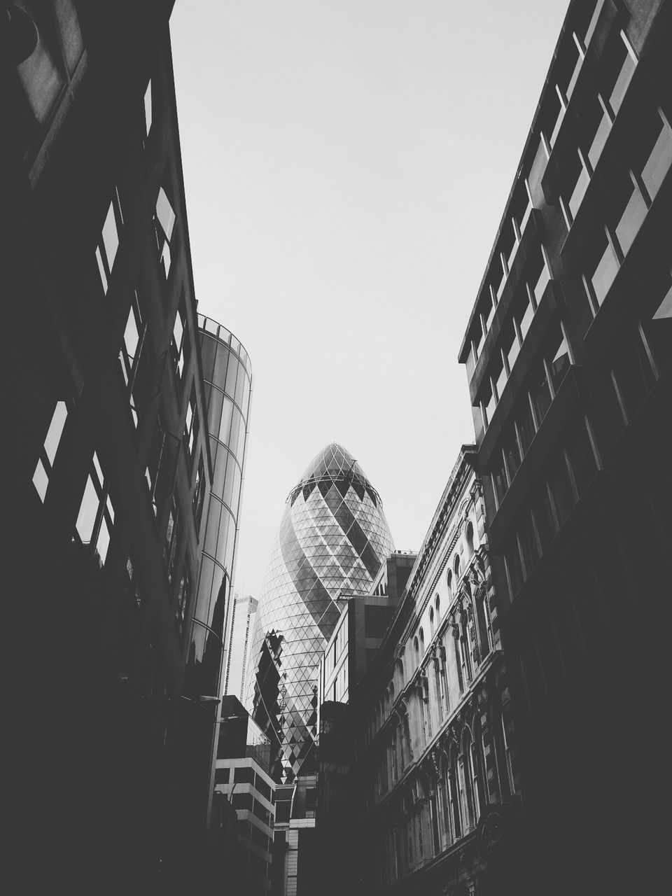 Low angle view of modern buildings against clear sky