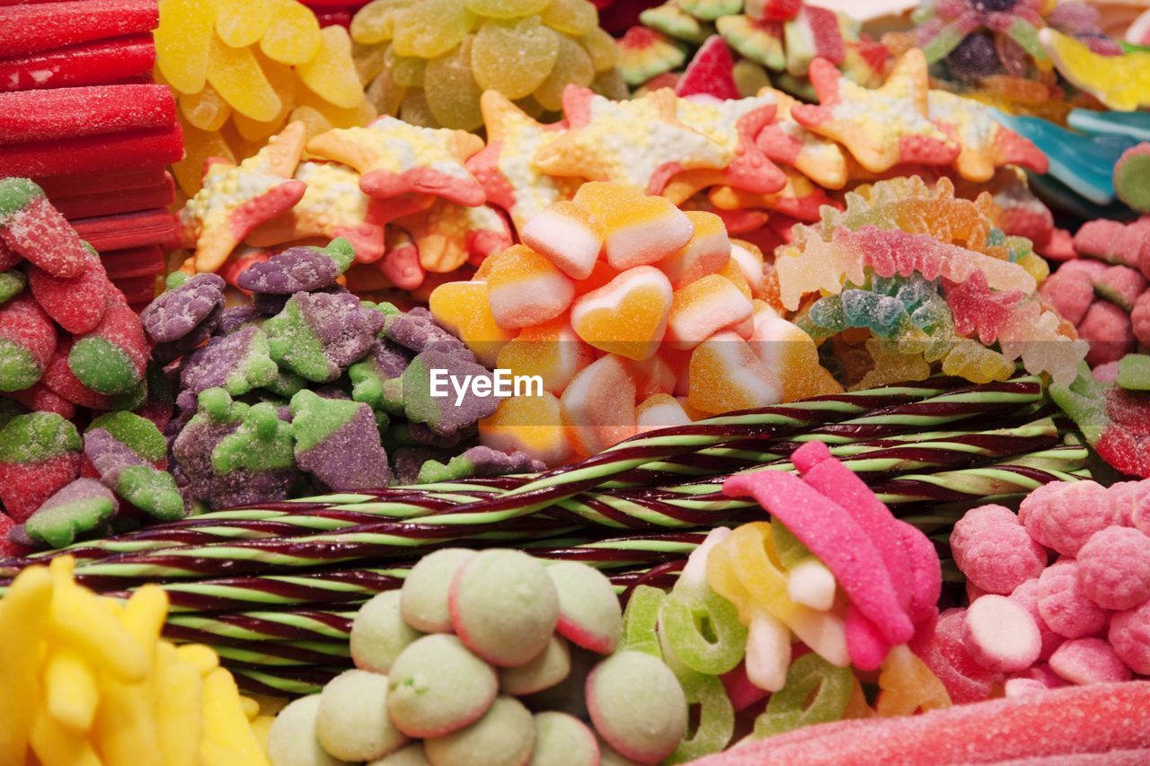 Close-up of assorted candies at market stall