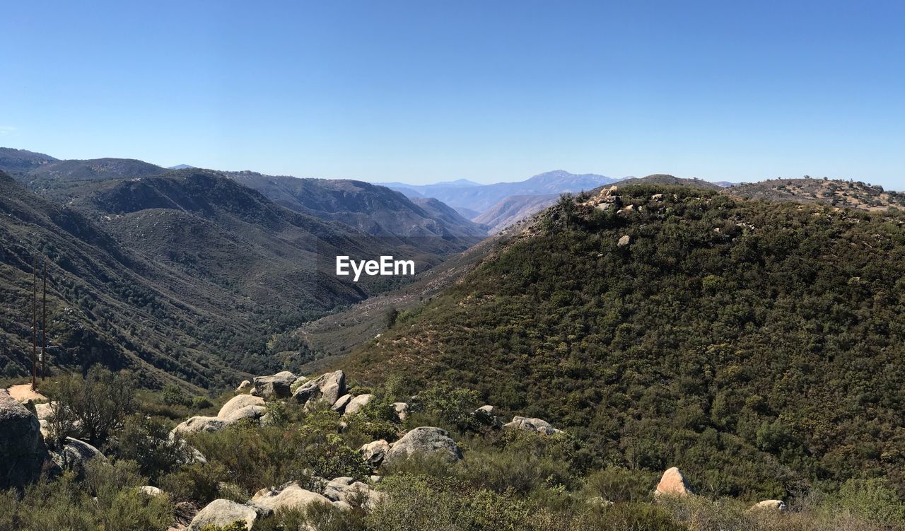 Scenic view of mountains against clear sky