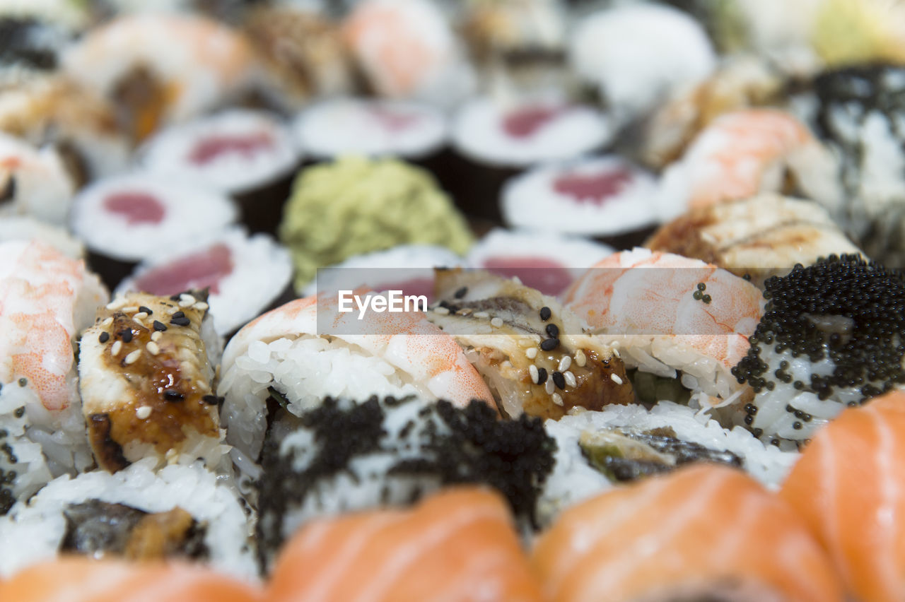 Close-up of sushi for sale in market