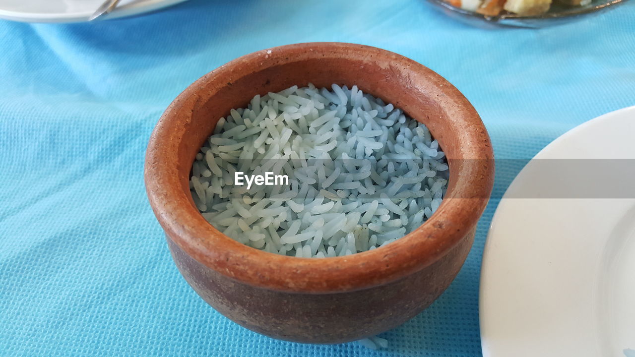 High angle view of rice in bowl