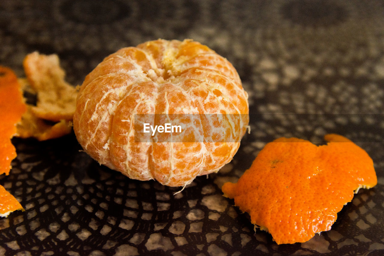 High angle view of orange on table