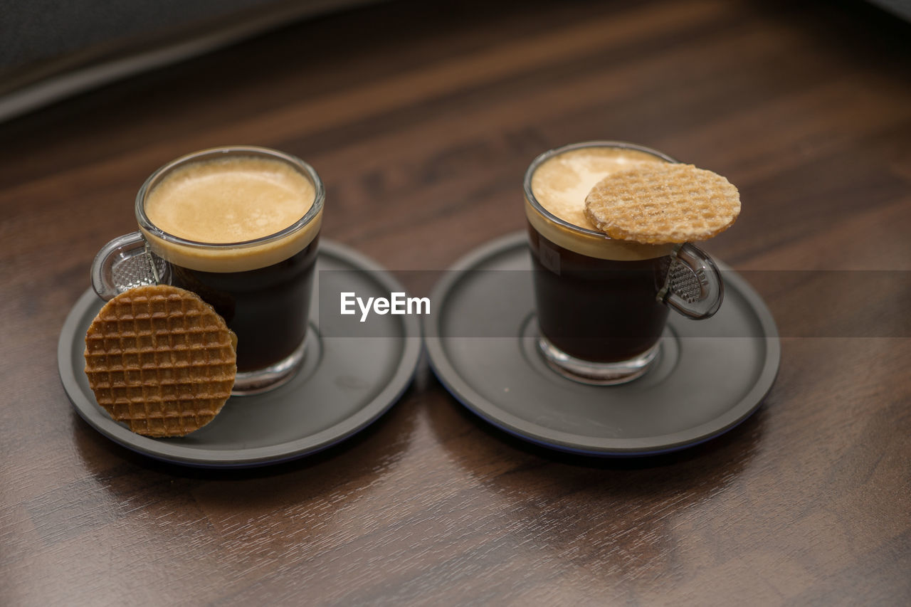 High angle view of coffee on table