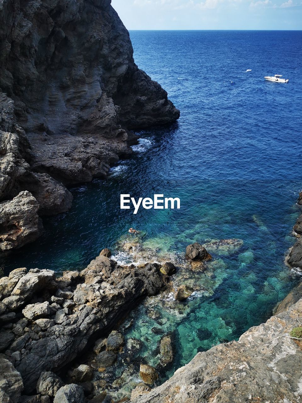 High angle view of rocks in sea