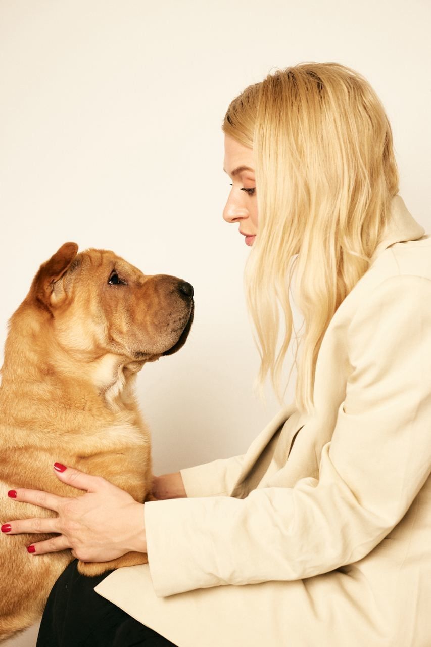 animal, animal themes, one animal, mammal, pet, domestic animals, dog, canine, skin, nose, women, adult, one person, blond hair, carnivore, smiling, positive emotion, friendship, emotion, indoors, retriever, love, happiness, female, young adult, cute, side view, person, purebred dog, clothing, puppy, golden retriever, lap dog, labrador retriever, care, sitting, bonding, lifestyles, hairstyle, profile view, copy space, looking
