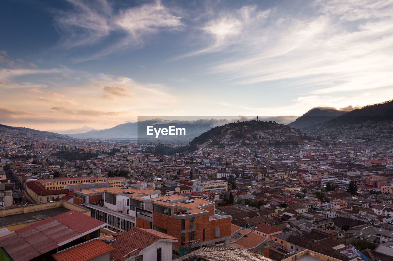 Sunset view of the colonial part of quito from the itchimbia park.