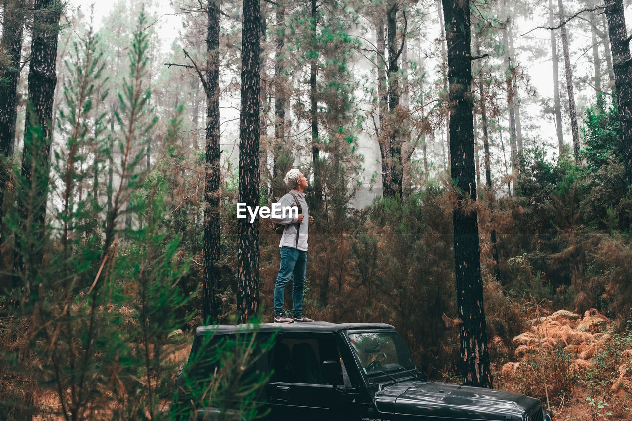 MAN STANDING IN FOREST