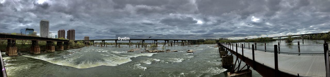 PANORAMIC VIEW OF BRIDGE OVER SEA AGAINST SKY