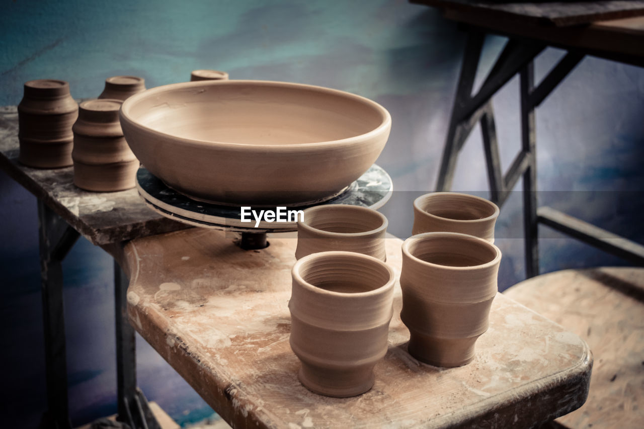 High angle view of tea cup on table