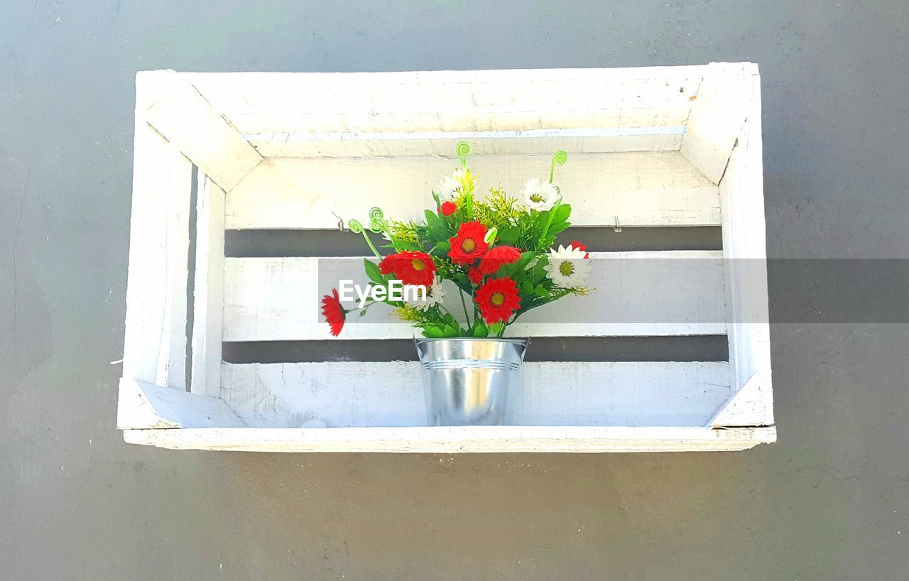 High angle view of potted plant on table