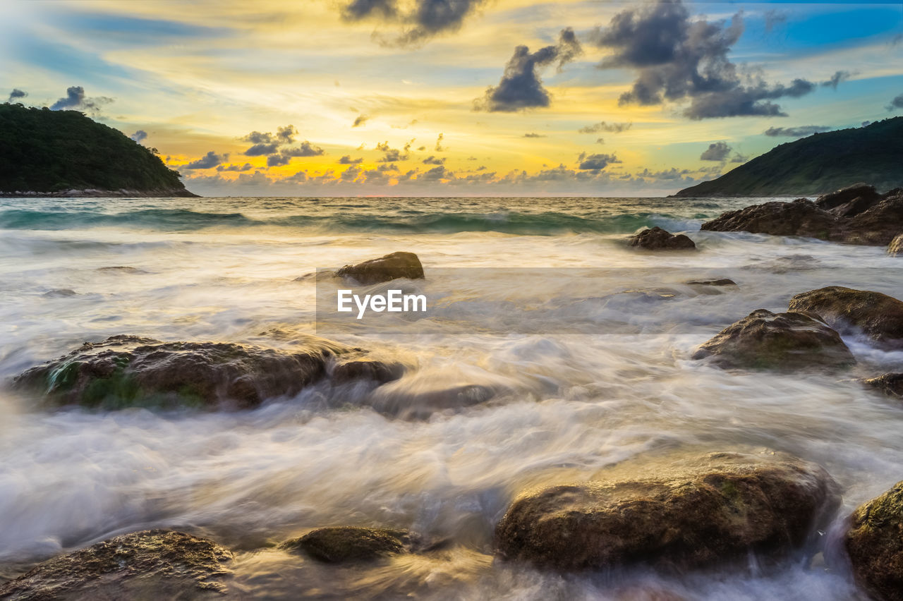 Scenic view of sea against sky during sunset