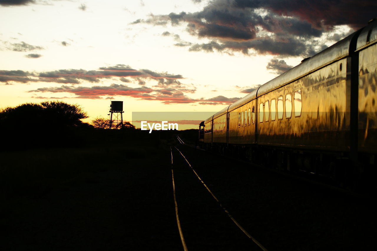 Train against sky during sunset