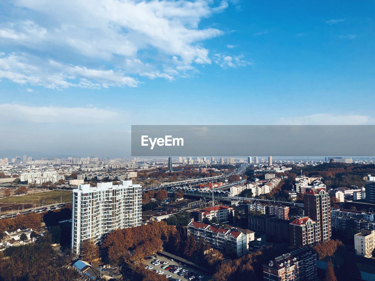 High angle view of cityscape against sky