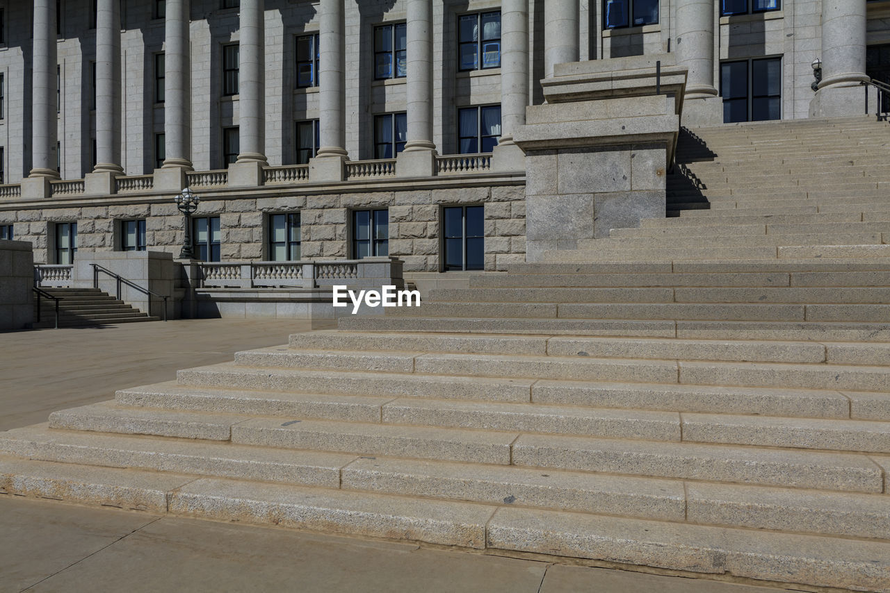 Front of the capitol, government building on a sunny day in the usa.