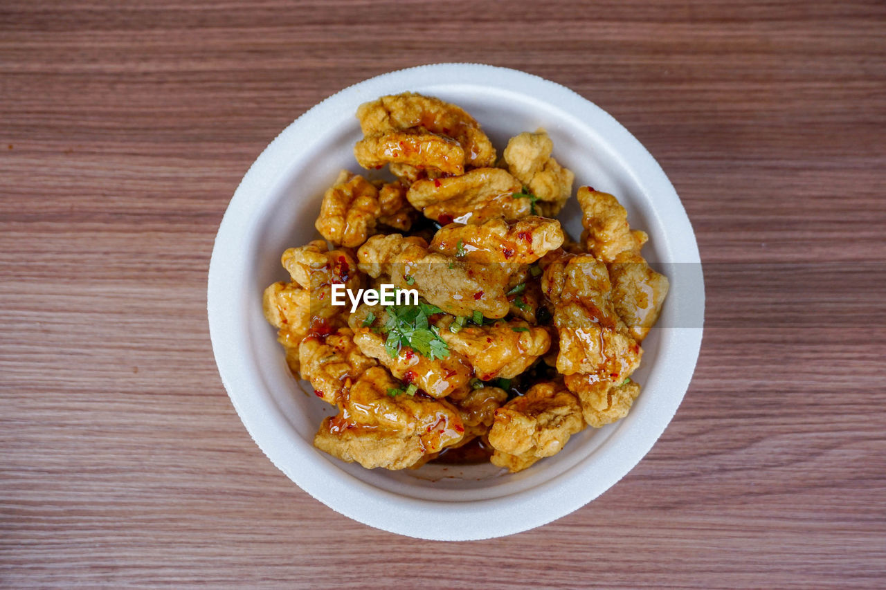 Directly above shot of meal served on table