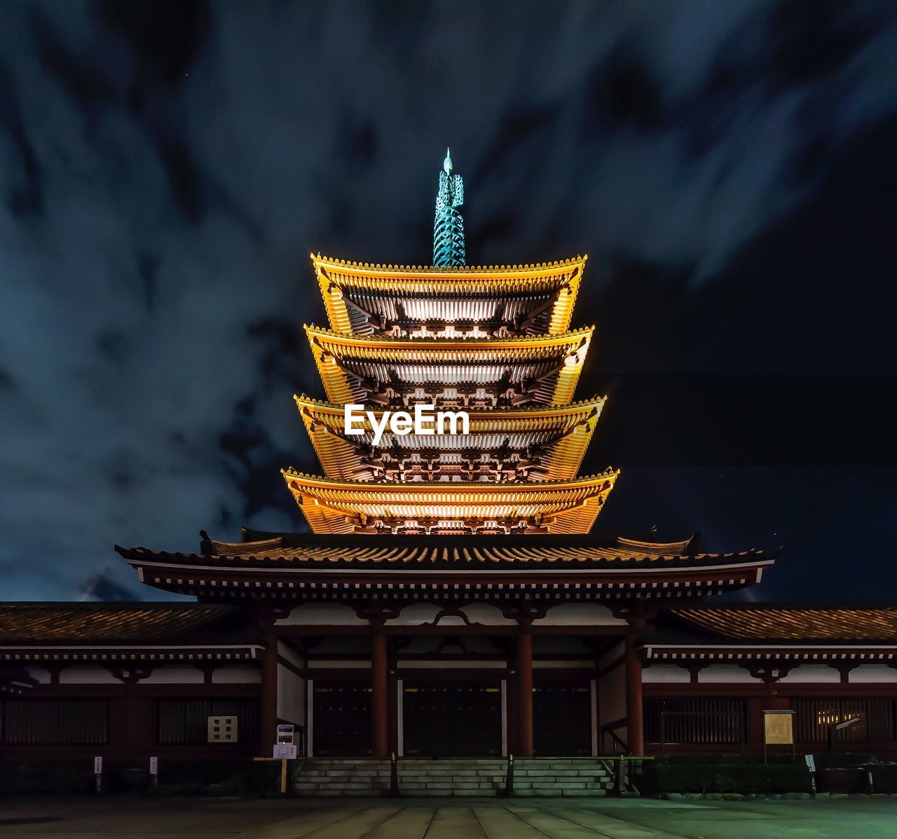 Low angle view of illuminated sensoji temple against sky