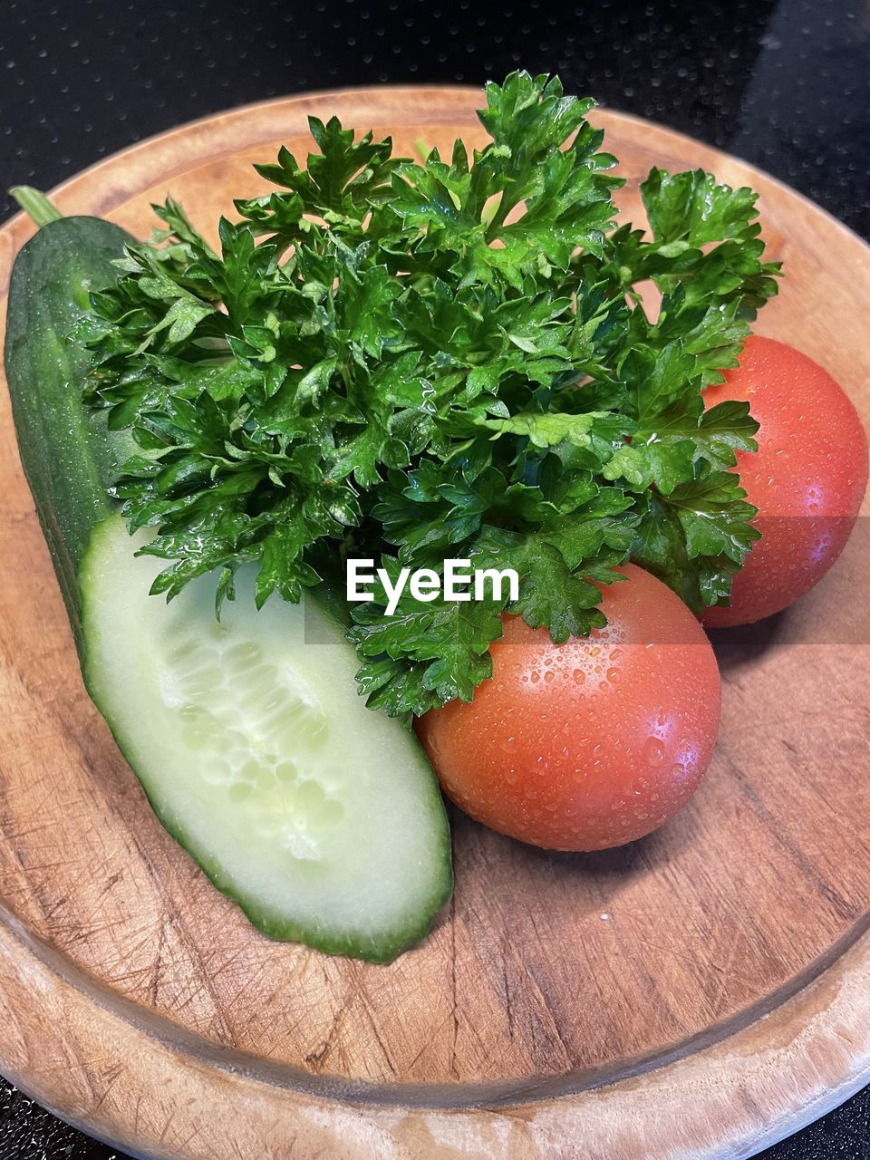 High angle view of vegetables in plate on table