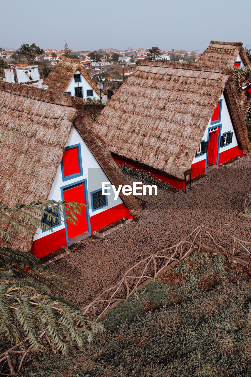 High angle view of hut on field