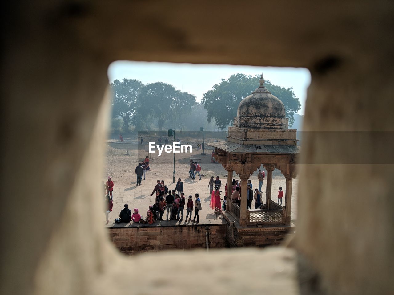 Group of people in front of historical fort