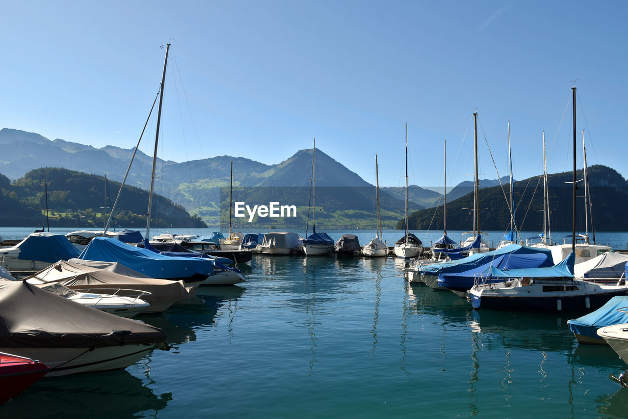 Boats moored in harbor