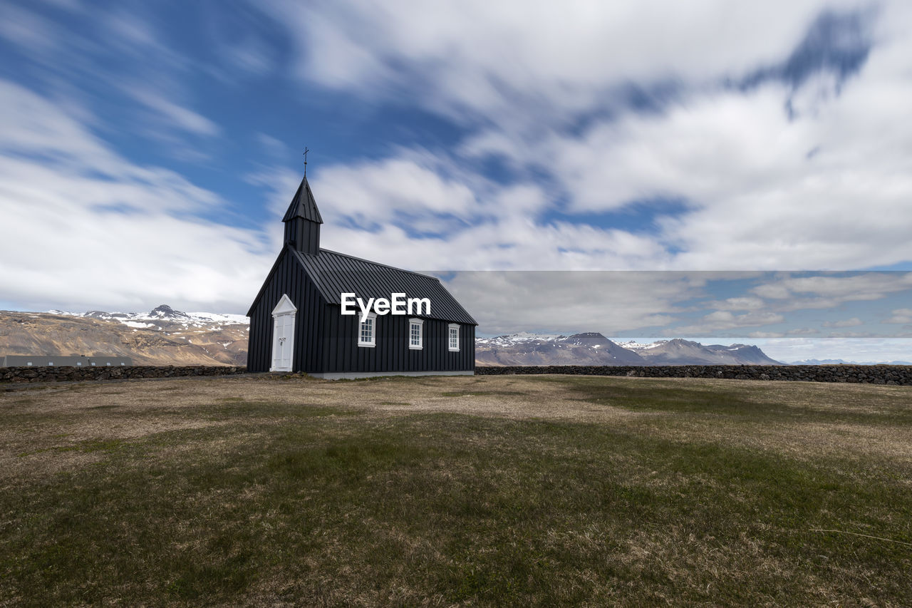 Famous black church in snaefelsness peninsula, west iceland
