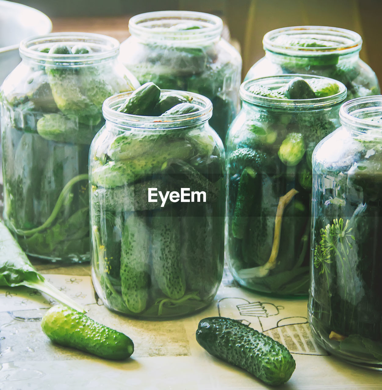 close-up of food in jars on table