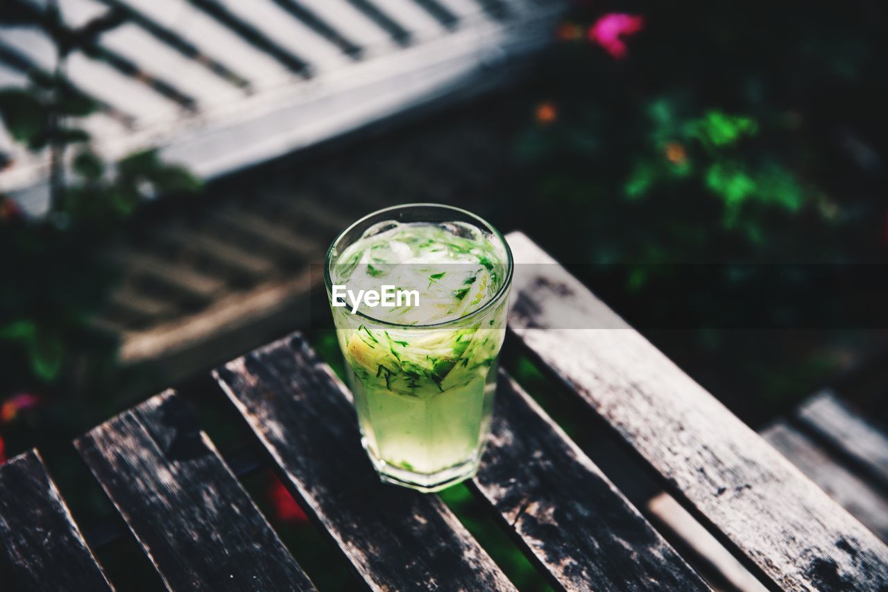 A glass of cucumber juice on table 