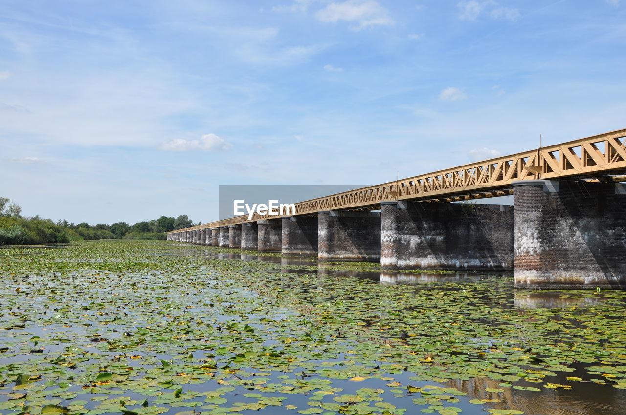 Bridge over lake against sky