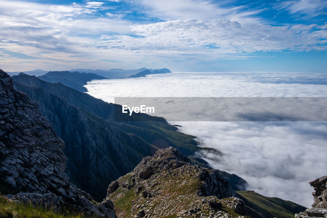 View of mountain ridges and sea of clouds 