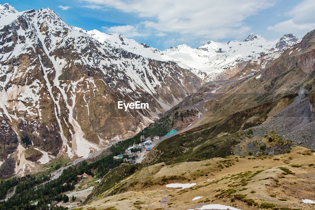 Scenic view of snowcapped mountains against sky