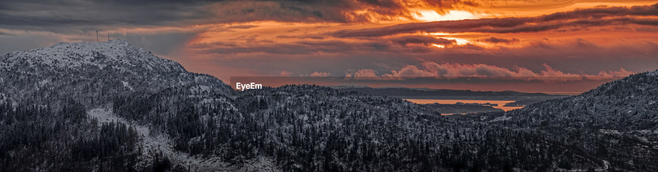 Bergen, Norway seen form Fløyen. Sunset Mountains Scenics - Nature Nature Nature Photography Cloud - Sky Clouds Beautiful Snow