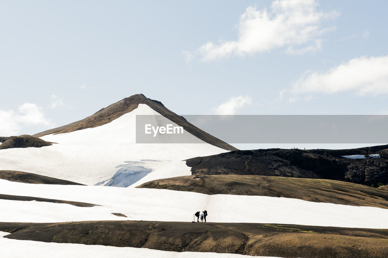 View of snowy landscape in iceland while trekking famous laugavegur trail