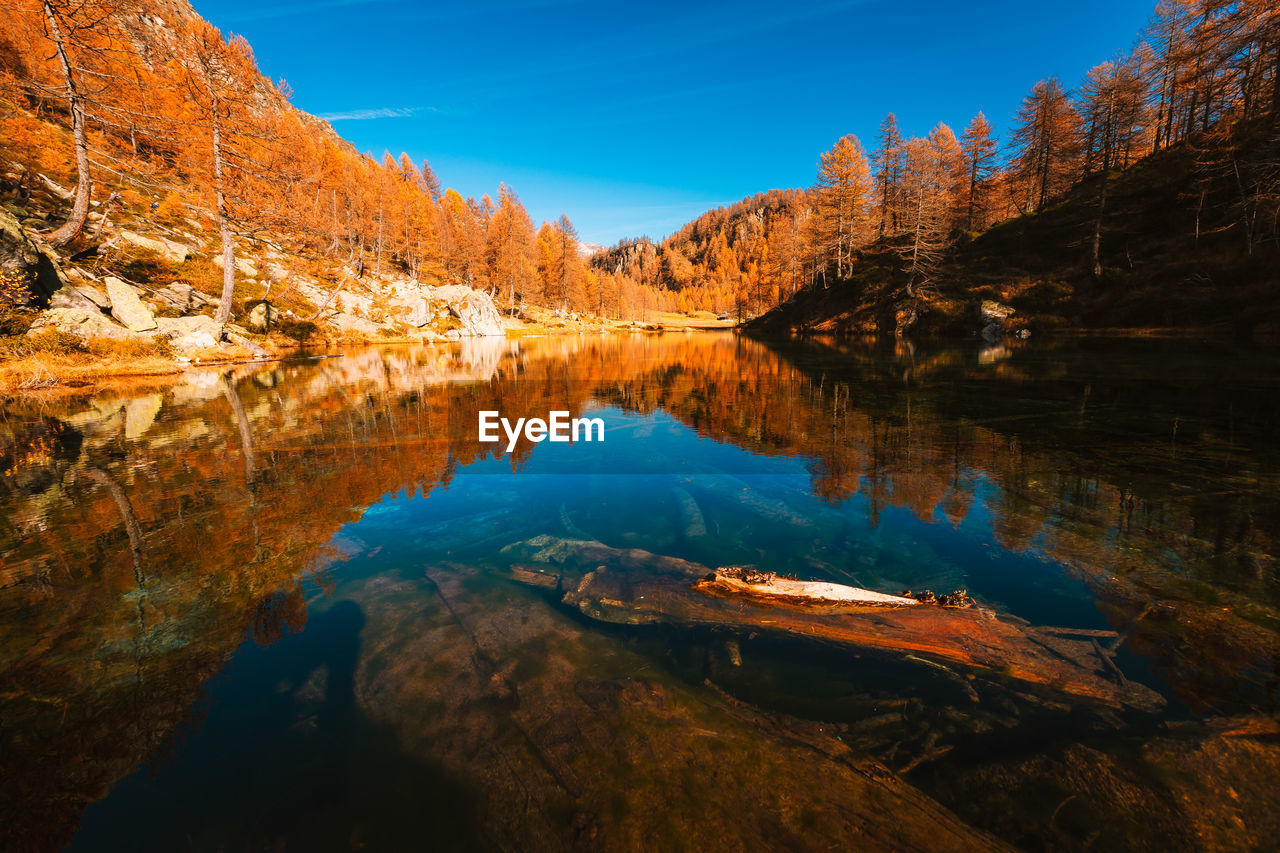 scenic view of lake by mountain against sky