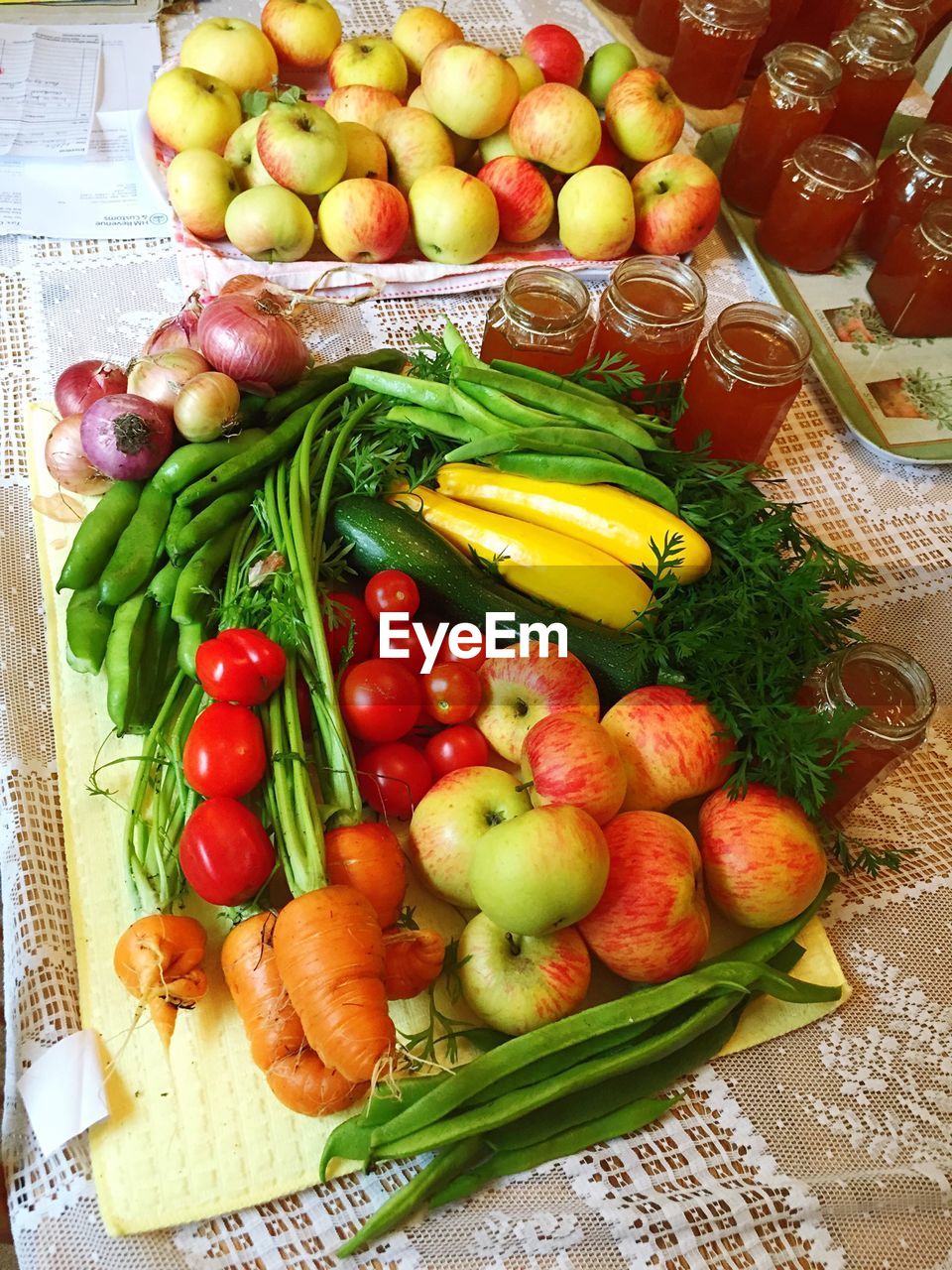 High angle view of fruits and vegetables
