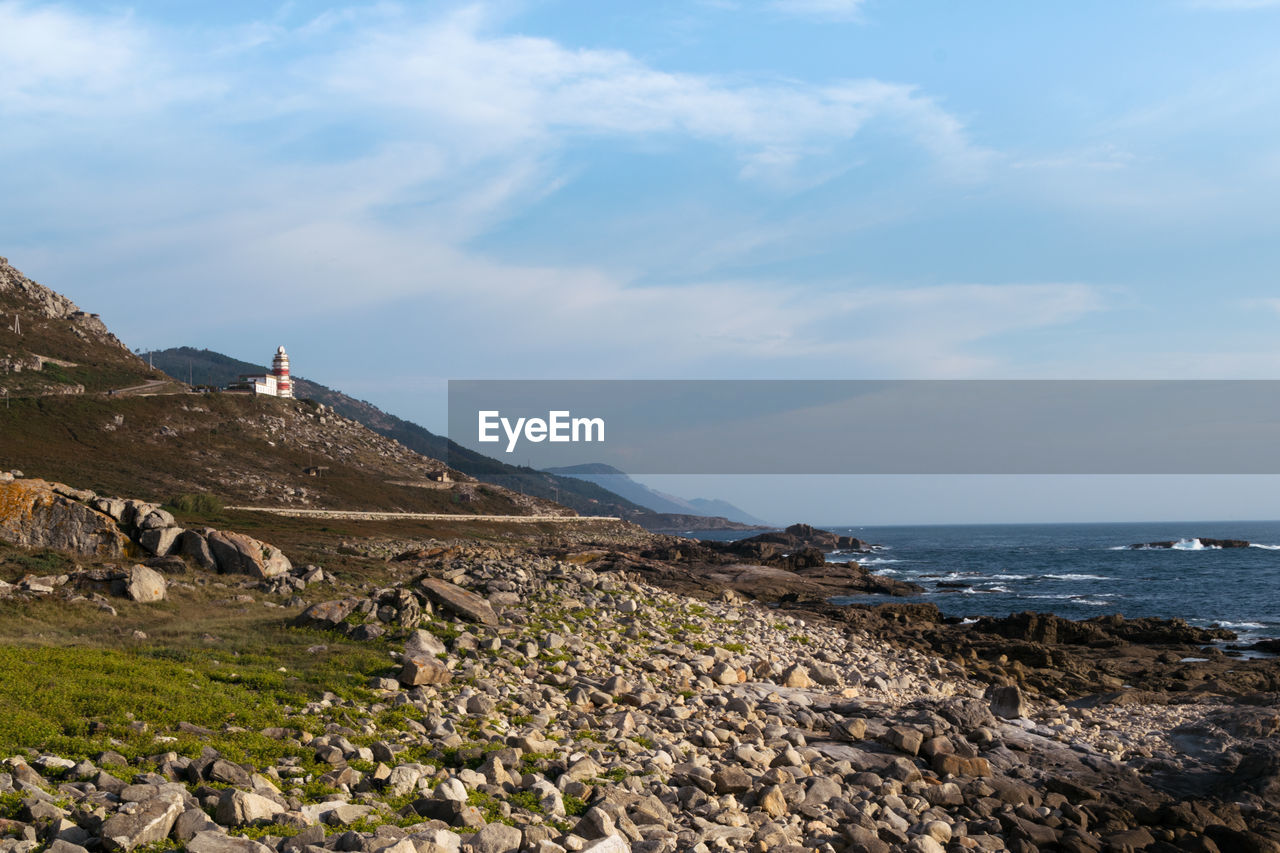 SCENIC VIEW OF SEA SHORE AGAINST SKY