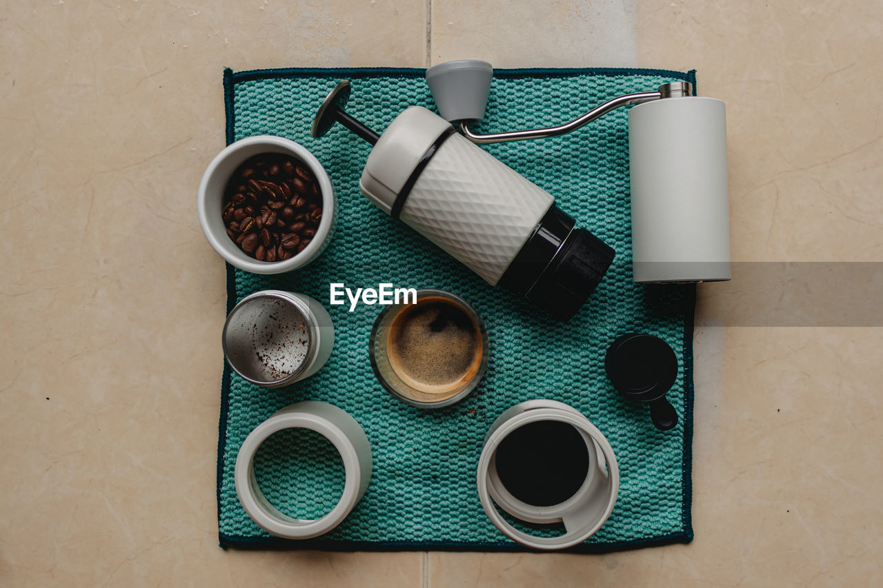 directly above shot of various objects on table