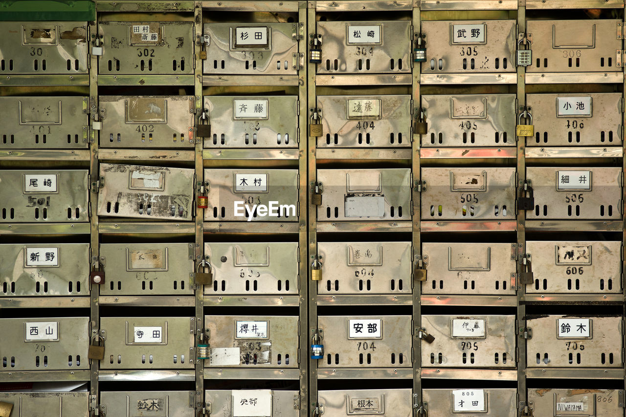 FULL FRAME SHOT OF MAILBOX ON YELLOW WALL