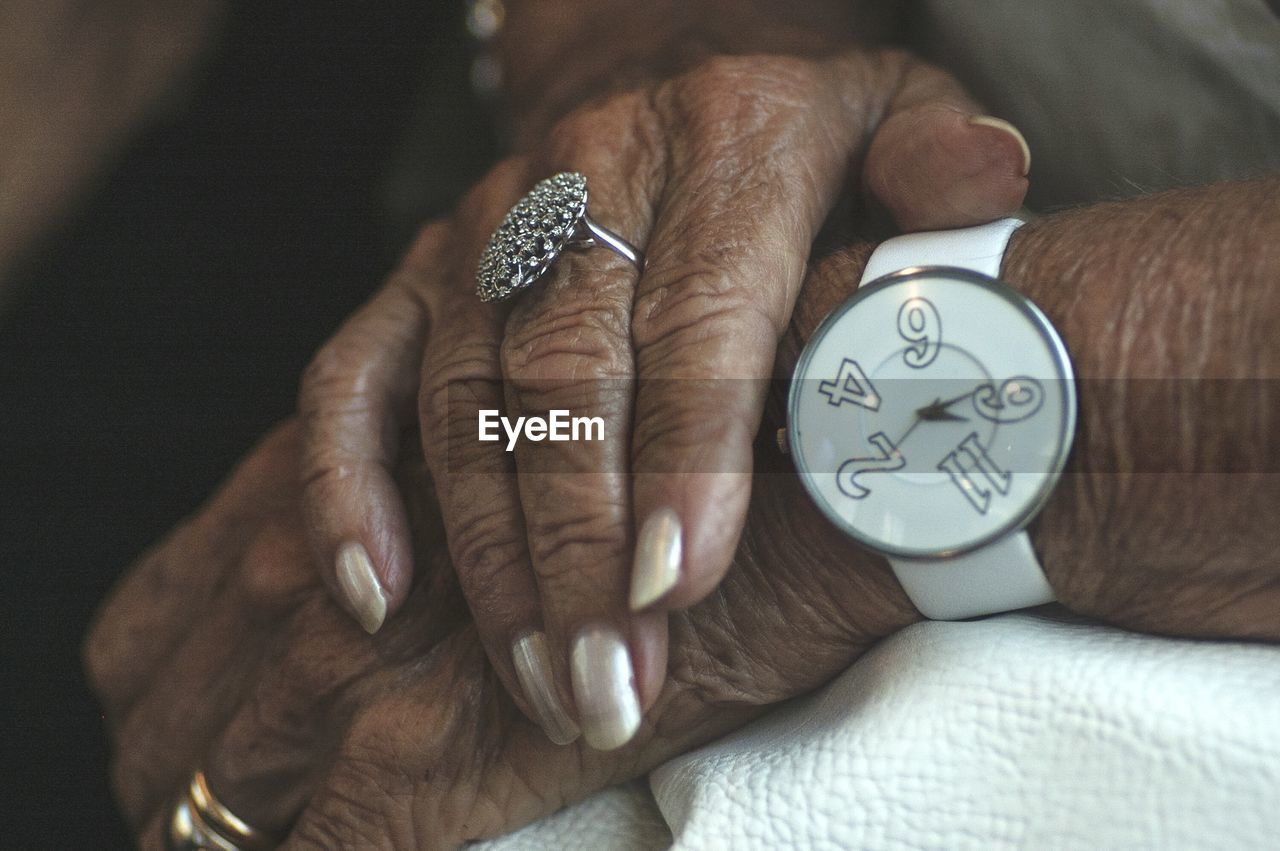 Close-up of senior woman hands