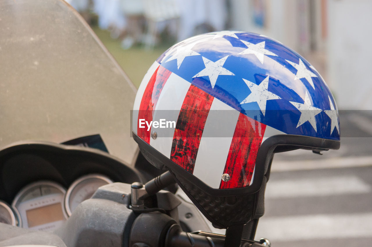 American flag helmet on motorcycle