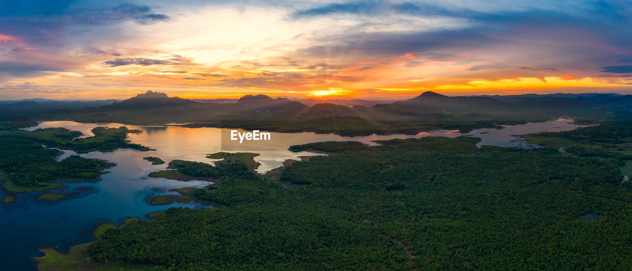 Aerial view over mae chang reservoir, mae moh, lampang, thailand, panorama - drone.